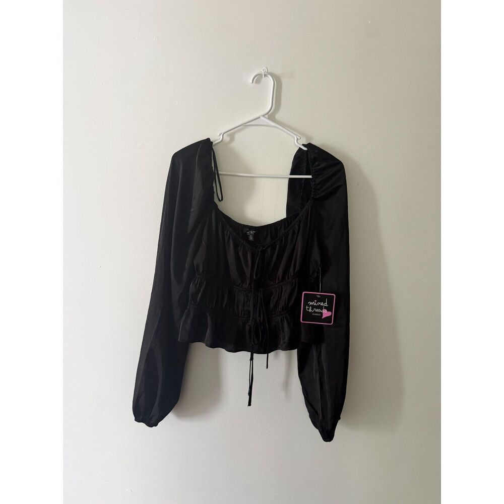Mixed Threads Long Sleeve Black Crop Top Size XL